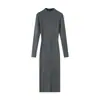 Vestido de Tricô Runqi Plus Size Elegante com Gola Meia-Alta Slim Fit 9318 Estilo Francês Camada Interna Longa de Tricô