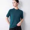 Suéter de malha feminino de peça única sem costura, gola redonda, manga curta, para outono e inverno, fino, meia-manga, camisa base de tricô, suéter tipo T-shirt, novo estilo