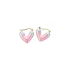 Pendientes de Corazón Color Melocotón con Tachuelas de Diamante Rosa y Aguja Plateada, Estilo Dulce y Único para Niñas, Pendientes de Lujo Ligero y de Alta Gama para Mujeres