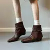 Botines ajustados de retazos retro para mujer, tacón grueso, cremallera trasera, punta cuadrada pequeña, botines cortos elásticos de microfibra, nuevo estilo otoño 2026