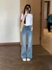 Jeans acampanados estilo americano de tiro bajo color azul glaciar para mujer, verano 2026, elásticos, adelgazantes, no se pegan, pantalones versátiles