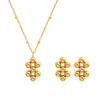 Ins Pendientes Colgantes de Acero con Perlas Geométricas Simples y de Moda, Collar, Set de Joyería de Acero Inoxidable Chapado en Oro de 18K