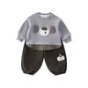 Conjunto de Ropa para Niños y Niñas 2026 Otoño Bebé Perro de Boca Grande Lindo Sudadera Pantalones Jogger de Patchwork a Cuadros Conjunto de Dos Piezas