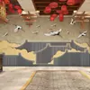 Novo papel de parede com rascunho de linha retrô chinesa Feihe para sala de chá restaurante de hot pot mural fundo de beirais de construção huipai