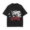Nova Camiseta de Algodão Lavada Vintage Estilo Americano Solon Lufei Riman Estampada Lavada Velha Manga Curta