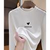 Camisa de base de veludo branco feminina outono e inverno quente manga longa top solto all-match sanding love camiseta forrada com lã