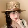 Chapéu de Palha de Ráfia Estilo Old Money Britânico Retrô com Topo Reto para Mulheres, Chapéu de Sol para Praia Primavera/Verão, Novo Modelo 2026