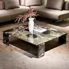 Mesa de centro de mármol natural de estilo italiano de alta gama y lujo ligero, mesa de centro cuadrada minimalista moderna italiana de diseñador para el hogar