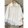 Camisa Feminina Plus Size de Manga Longa com Bolsos Grandes, Cardigã Casual Soltinho, Top de Cor Sólida que Esconde a Figura