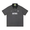 Camisa POLO Listrada Retro Americana com Letra Verão Masculina Patchwork Couro PU Color Block Gola Lapela Manga Curta T-shirt Ins Marca Tendência