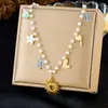 Moda coreana corrente de pérolas pequena e fresca acessórios com pingente multi-elementos amor acessórios de flor de coqueiro colar