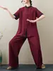 Verano 2024 Nuevo Estilo Chino Retro Holgado Delgado Casual Temperamento Zen Ropa de Té Ropa de Yoga Traje de Tai Chi para Mujeres