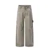 Calças retas masculinas com pintura salpicada e efeito desgastado estilo deserto, marca de moda high street, design único, calças de trabalho largas e soltas.