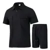 Traje de hombre de manga corta de marca independiente europea y americana, seleccionado cuidadosamente, transfronterizo, con textura de gofre, cuello mao, cremallera pequeña, múltiples bolsillos y color liso