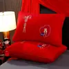 2026 Nuevo Estilo Almohada Roja para Boda Funda de Almohada de Algodón Puro