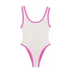 Estilo Europeo y Americano Popular en Amazon Aliexpress Tendencia de Moda Versátil Color Contrastante Simple Traje de Baño de una Pieza Juvenil Elástico para Mujer