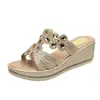 Sandalias de cuña con diamantes de imitación transfronterizas europeas y americanas para mujer, zapatos de plataforma con tacón alto y moda de celebridades de Internet