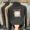 Camiseta de cuello semi-alto a rayas de terciopelo alemán, engrosada, para niñas, otoño e invierno, ropa para niños, prenda interior para niñas de mediana edad y mayores