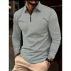 Camisa Polo Cómoda de Waffle de Manga Larga Talla Grande para Hombre Estilo Europeo y Americano Verano Hombre Delgado Color Sólido Manga Larga