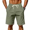Pantalones cortos de lino para hombre estilo americano, holgados, transpirables, para la playa, con jacquard a rayas y cordón, pantalones cortos de verano de moda para hombre
