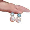 Acessórios DIY Brincos Studs Flor Rosa de Prata Esterlina S925 com Diamante e Pérola Brincos Princesa Montagens de Prata com Diamante Azul e Diamante Roxo
