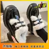 Zapatos Pequeños de Cuero Negros para Mujer en Invierno Forrados de Felpa Heattech Zapatos Mary Jane Franceses de Tacón Alto Mocasines de Tacón Grueso y Suela Gruesa Zapatos Peludos