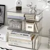 Caja de almacenamiento acrílica con tapa para escritorio, organizador transparente para escritorio, cosméticos y accesorios, caja de plástico a prueba de polvo conveniente