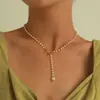 Moda Europea y Americana Cadena Sencilla con Perlas Empalmadas Collar Doble Capa para Mujer Estilo Apilado Collar de Aleación Joyería