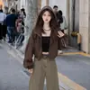 Chaqueta con Capucha de Nuevo Diseño Otoñal para Mujer Corta Holgada Adelgazante Rejuvenecedora Versátil Cortavientos Moda Casual
