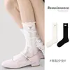 Calcetines Originales de Encaje Renacentista para Pantorrilla con Borde de Encaje, Calcetines Finos Transparentes de Verano Estilo Princesa Adelgazantes hasta la Mitad de la Pantorrilla