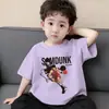 Ropa Infantil Camiseta de Algodón Puro de Manga Corta para Niños Verano Dibujos Animados Impresos Top Camiseta Holgada Fina de Cuello Redondo para Niños