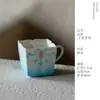 Xícara de Chá Estilo Fada com Alça, Padrão de Lótus Azul Degradê Pintado à Mão, Alto Valor Estético, Exquisite
