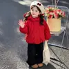 Roupa de Ano Novo Meninas Jaqueta de Algodão Vermelha Inverno 2026 Novo Estilo Roupas de Ano Novo Infantis Jaqueta Casaco de Algodão para Bebê Menina
