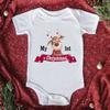Comercio exterior Venta caliente de Navidad Mi 1ª Navidad mameluco de algodón para bebé mono blanco de manga corta