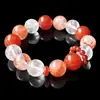 Pulsera de Cristal de la Fortuna Rojo Natural con Ágata Roja y Cristal Blanco Pulsera de Cuentas DIY para Mujer