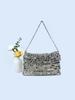 Bolso de Lentejuelas Metálicas Vintage plateado para Mujer 2024 Nuevo Bolso de Llegada Tejido a Mano de Alta Gama Portátil de Hombro Sobaco