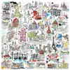 50 pegatinas de graffiti de monumentos de viaje dibujadas a mano para agendas, equipaje, fundas de teléfono, computadoras, guitarras, calcomanías impermeables