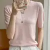 Suéter de Punto para Mujer Cuello Redondo Color Sólido Lana Fina Manga Corta Holgado Casual 2026 Primavera/Verano Tejido Fino Media Manga