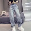 Pantalones Vaqueros de Pierna Recta con Dobladillo Curvo para Mujer Primavera 2026 Nuevos Americanos Tallas Grandes Chicas Gorditas Cintura Alta Adelgazantes Sueltos Pierna Ancha Pierna Recta