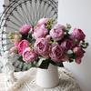 5 Peônias Pequenas, Buquês Pequenos Coreanos, 5 Rosas Philopos, Flores Artificiais, Buquês de Rosas para Casamento em Casa
