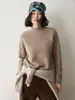 Suéter de Lana de Punto Grueso de Cuello Alto Medio de Cachemira para Mujer Otoño e Invierno con Trenzado Raglán Camiseta Interior Cálida de Manga Larga