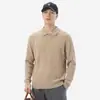 Suéter de malha masculino de manga comprida com gola lapela, em estilo clássico e vintage, adequado para primavera e outono, um suéter liso versátil e casual de caimento solto