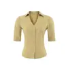 Camisa Feminina Hot Girl com Decote V Puro Desejo e Mangas Curtas, Estilo Curto, Nova Coleção Primavera/Verão 2026, Slim Fit, Top Curto Emagrecedor