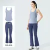 Conjunto de roupa de yoga feminino leve plus size, conjunto esportivo de secagem rápida com modelagem solta, top regata com gola halter e calça cropped, conjunto de duas peças para fitness