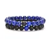 Pulseira Conjunto de Pedras Naturais Europeias e Americanas 8mm Pedra Vulcânica Pedra do Tigre Lápis Lazúli Fio Elástico Pulseira de Contas Pulseira