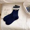 Otoño/Invierno 2026 Nueva Serie Azul Marino Oso con Lazo Estilo Coreano Calcetines de Lana Gruesos Cálidos de Media Pantorrilla Venta al por Mayor