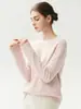 Luxo leve e minimalista! Nova coleção outono/inverno 2026: suéter feminino de cashmere com gola redonda, apresentando um design de tricô com ombro raglã, perfeito como camada base