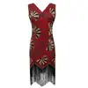 Vestido Sin Mangas Escote en V Nuevo Retro Transfronterizo 2025 Falda de Lentejuelas y Flecos Estilo Gatsby Vestido de Gala para Cena
