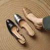 2. Sapatos femininos simples para primavera e verão, com salto grosso, bico fechado e estilo francês! Novas sandálias de salto alto de 6cm sem calcanhar, feitas de couro bovino de primeira camada, modernas