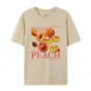 Marca Independiente Talla Europea Verano Hippie Lindo Camiseta con Gráfico de Frutas Camiseta Vintage con Estampado de Durazno para Mujer Estilo Corto Holgado